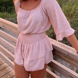 Adorable pink, flowery Promesa dress with built-in shorts; PRICE NEGOTIABLE